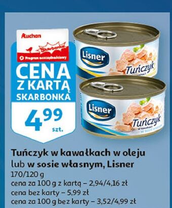 Auchan Tuńczyk w kawałkach sosie własnym lisner oferta