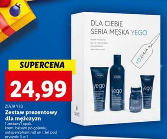 Lidl Zestaw yego krem nawilżający 50 ml + balsam po goleniu 75 antyperspirant roll-on 60 żel pod prysznic 300 ziaja oferta