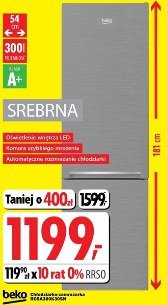 Media Expert Beko Chłodziarko-zamrażarka RCSA300K30SN oferta