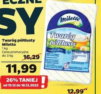Netto Twaróg naturalny półtłusty miletto oferta