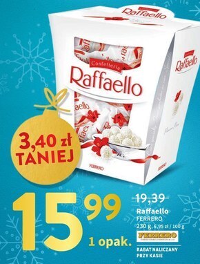 Intermarche Raffaello chrupiący wafelek z kokosem i całym migdałem w środku 230 g oferta