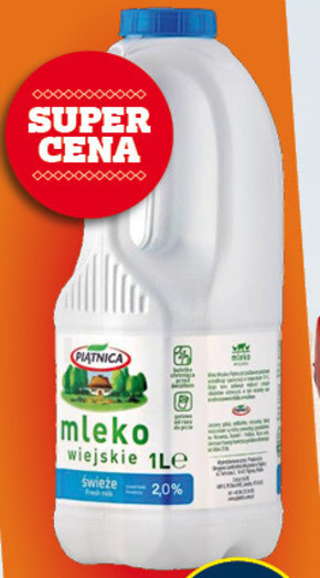 Społem Piątnica mleko wiejskie świeże 2,0% 1 l oferta