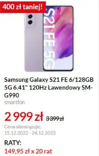 RTV EURO AGD Samsung Galaxy s21FE 6/128GB 5G 6.41" 120Hz Lawendowy SM-G990 smartfon oferta