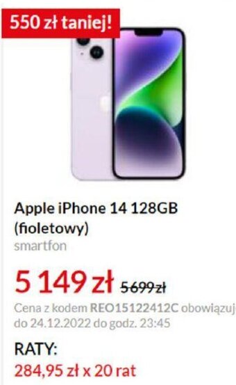 RTV EURO AGD Apple iPhone 14 128GB (fioletowy) oferta