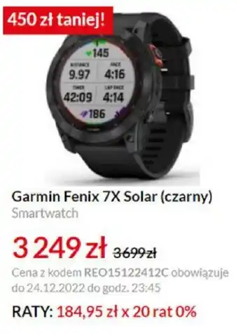 RTV EURO AGD Garmin Fenix 7X Solar (czarny) Smartwatch oferta