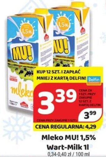 Delfin Wart-Milk Mleko MU! 1,5% 1l oferta