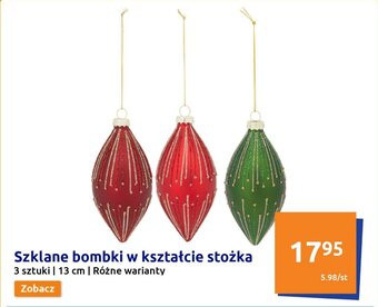 Action Szklane bombki w kształcie stożka 3 sztuki 13 cm Różne warianty oferta