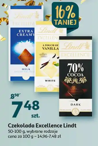 Auchan Lindt Czekolada Excellence 50-100g, wybrane rodzaje oferta