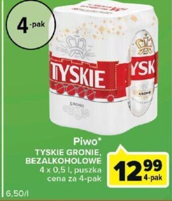 Carrefour Tyskie Piwo Gronie, Bezalkoholowe, 4 x 0,5l, puszka oferta