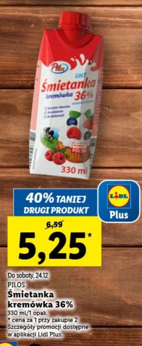 Lidl Śmietanka 36 % pilos oferta