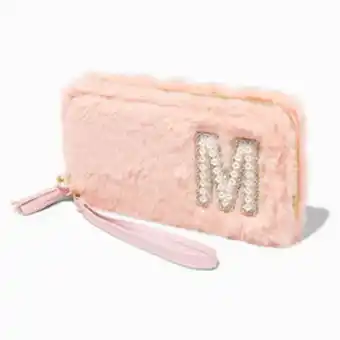 Claire's Blush pink furry pearl initial wristlet wallet - m oferta