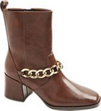 Deichmann Brązowe botki damskie z ozdobnym łańcuchem oferta