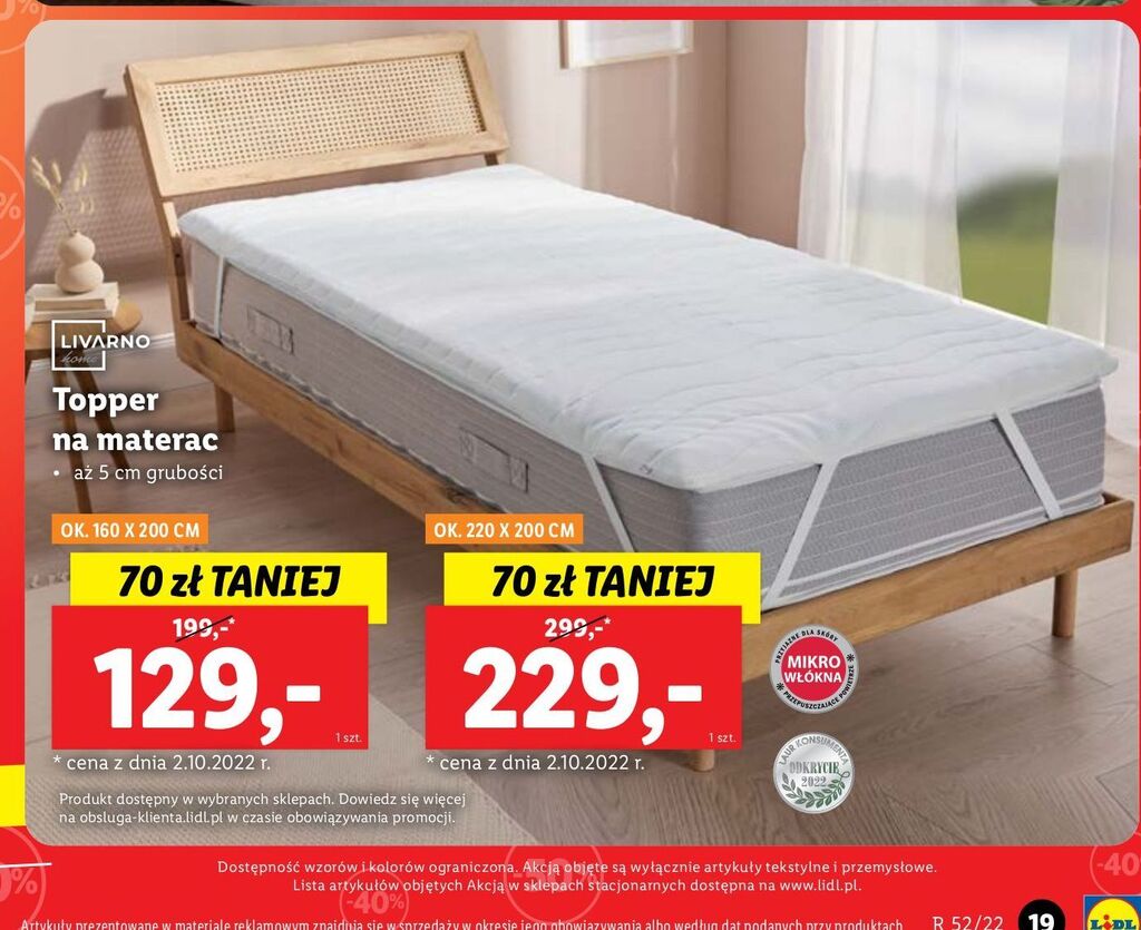 Promocja Topper na materac 220 x 200 cm livarno home w Lidl