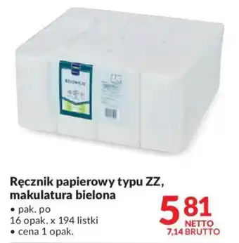 Makro Makro Ręcznik papierowy typu ZZ, makulatura bielona pak. po 16 opak. x 194 listki oferta