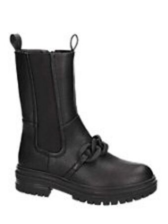 Deichmann Czarne wysokie sztyblety damskie ozdobione czarnym łańcuszkiem oferta