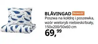 IKEA Blavingad Poszwa na kołdrę i poszewka, wzór wieloryb niebieski/biały, 150x200/50x60 cm oferta