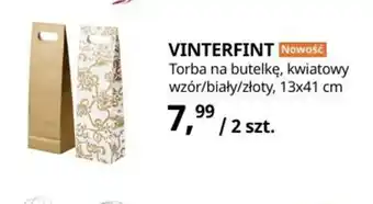 IKEA Vintersaga Torba na butelkę, kwiatowy wzór/biały/złoty 13x41cm oferta