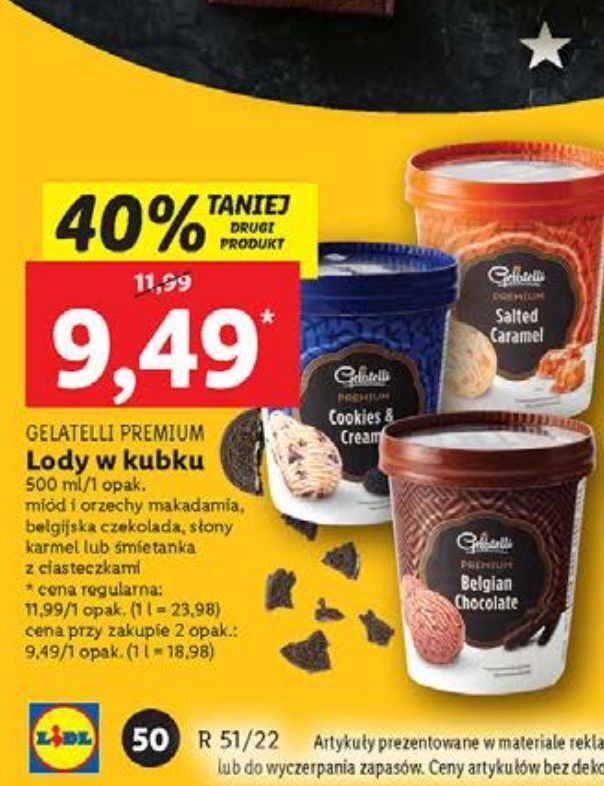 Promocja Lody cookies & cream gelatelli high protein w Lidl