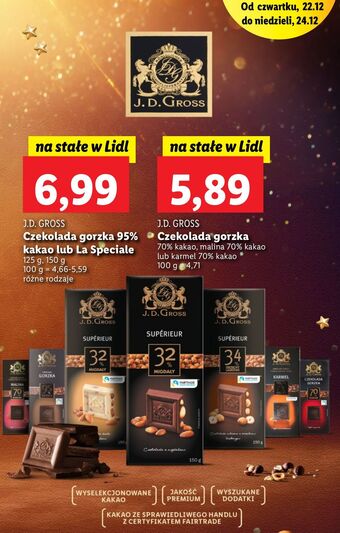 Lidl Czekolada gorzka 70 % j.d.gross oferta