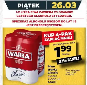 Netto Piwo Warka Classic 4x 500ml oferta