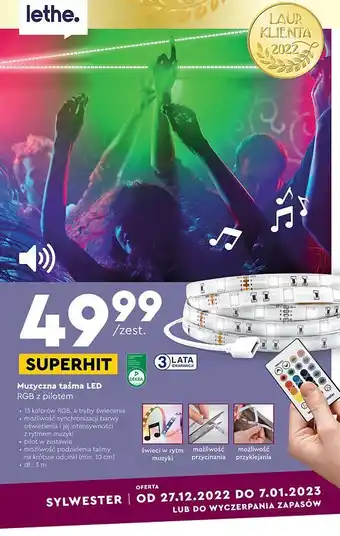 Biedronka Taśma led migająca w rytm muzyki 3m lethe oferta