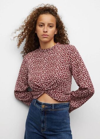 MANGO Bluzka w kwiaty z węzłem oferta