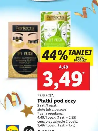 Lidl Płatki pod oczy glitterowe złote perfecta eye patch oferta