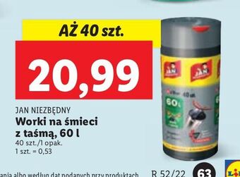 Lidl Worki na śmieci z taśmą 60 l jan niezbędny oferta