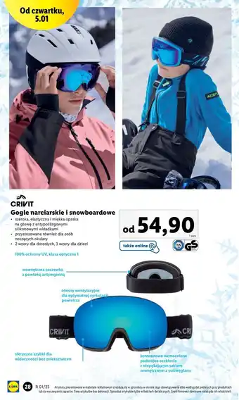 Lidl Gogle narciarskie i snowbordowe crivit oferta