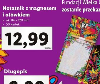 Lidl Notatnik z magnesem i ołówkiem 50 kart. wośp oferta