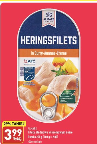 ALDI Filety śledziowe w kremie curry-ananas almare seafood oferta