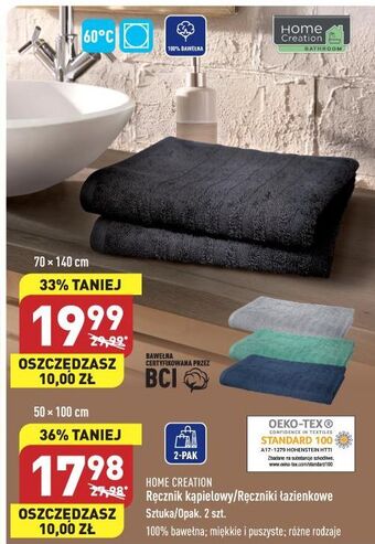 ALDI Ręczniki łazienkowe 50 x 100 cm home creation oferta