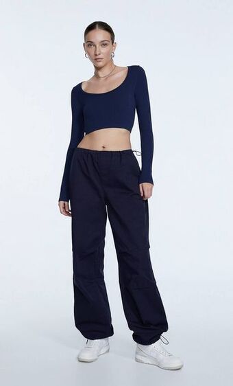 Stradivarius Spodnie spadochroniarskie z popeliny ze stoperami oferta