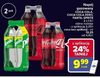 Carrefour Napój Gazowany Coca-Cola, Coca-Cola Zero, Fanta, Sprite 2x1,5l różne rodzaje oferta