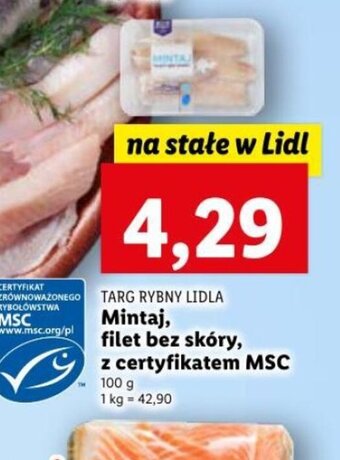 Lidl Mintaj filet bez skóry z certyfikatem MSC 100g oferta