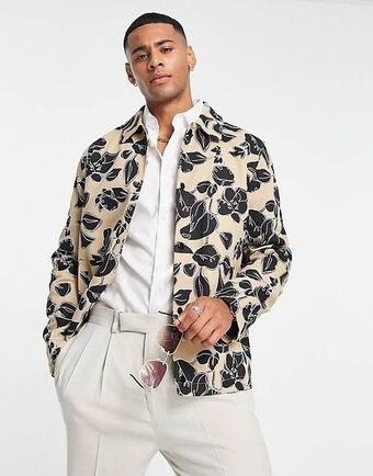 ASOS Gianni feraud – kremowa krótka kurtka w kwiatowy wzór z kołnierzem oferta
