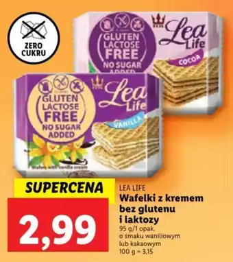 Lidl Lea Life Wafelki z kremem bez glutenu i laktozy 95g o smaku waniliowym lub kakaowym oferta