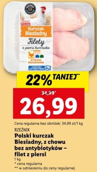 Lidl Rzeźnik Polski kurczak Biesiadny, z chowu bez antybiotyków - filet z piersi 1kg oferta