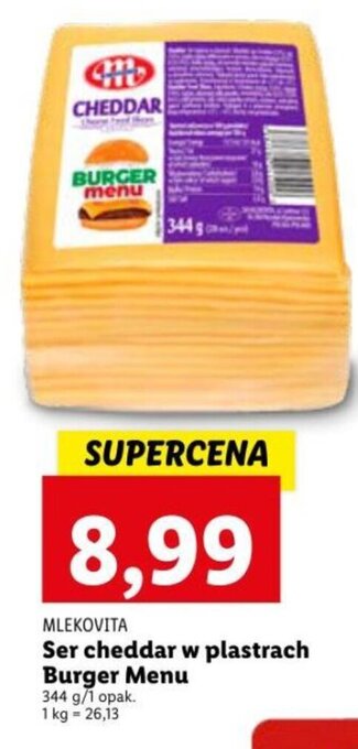 Lidl Mlekovita Ser cheddar w plastrach Burger Menu 344g oferta