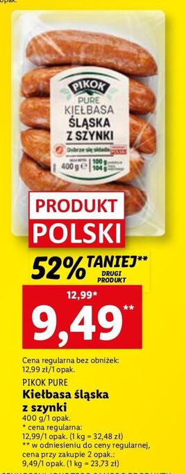 Lidl Kiełbasa śląska z szynki pikok pure oferta