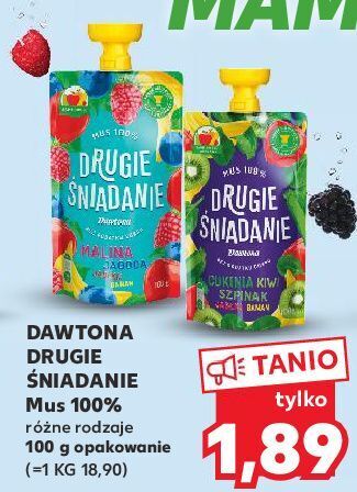 Kaufland Mus malina jagoda jabłko banan drugie śniadanie oferta