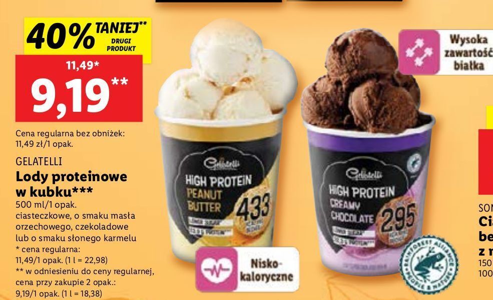 Promocja Lody creamy chocolate flavour gelatelli high protein w Lidl
