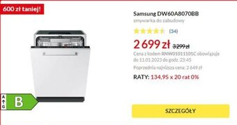 RTV EURO AGD Samsung DW60A8070BB Zmywarka do zabudowy oferta