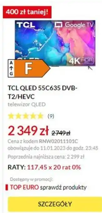 RTV EURO AGD TCL QLED 55C635 DVB-T2/HEVC Telewizor oferta