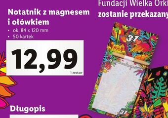 Lidl Notatnik z magnesem i ołówkiem 50 kart. wośp oferta