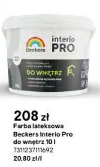 Castorama Beckers Farba lateksowa Interio Pro do wnętrz 10l oferta