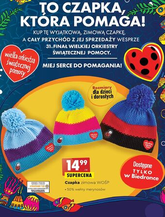 Biedronka Czapka wośp oferta