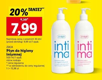 Lidl Kremowy płyn do higieny intymnej z kwasem mlekowym ziaja intima oferta