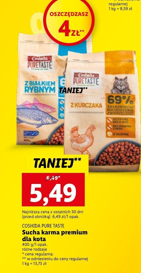 Promocja Karma dla kota z białkiem rybnym coshida pure taste w Lidl