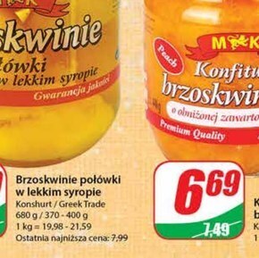 Dino Mk brzoskwinie połówki w lekkim syropie 680 g oferta